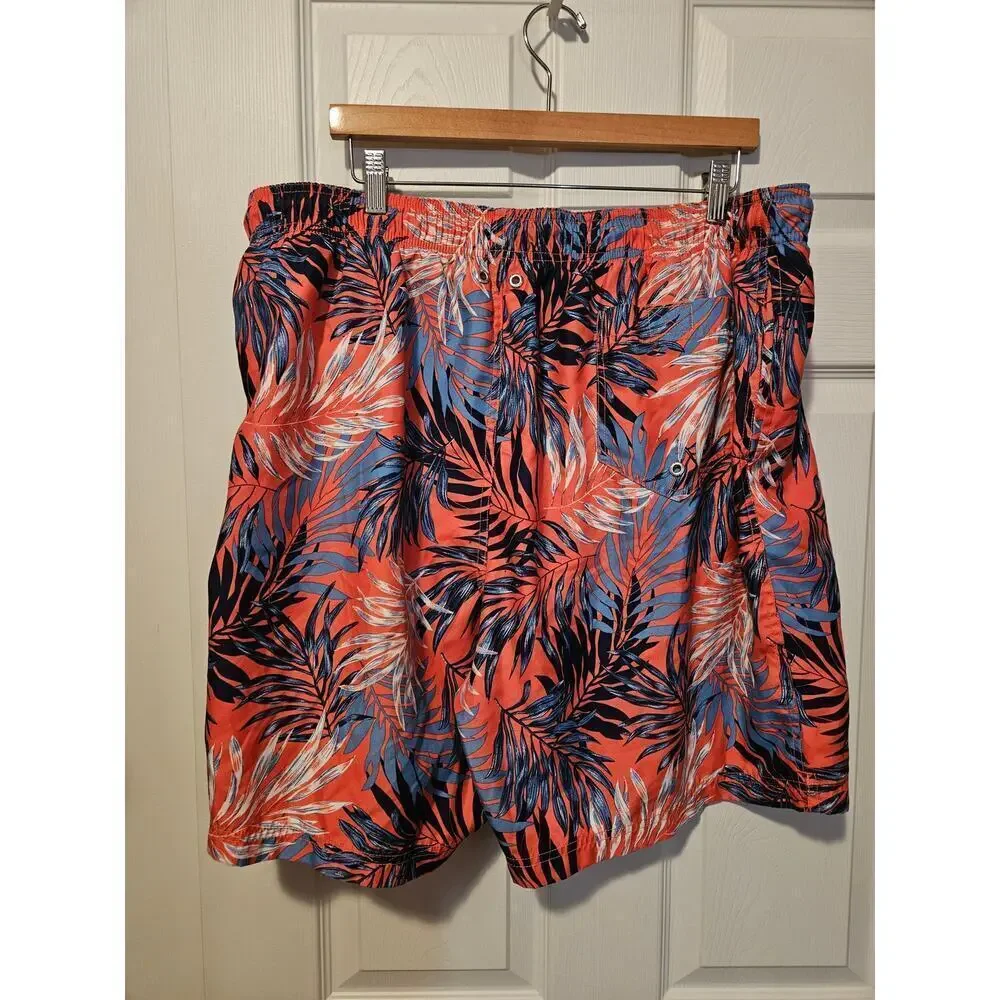 Lands End Swim trucks shorts mens Hawaiian‎ orange blue XXL 44-46